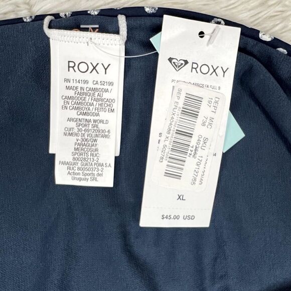 Roxy Printed Beach Classics Blue Indigo Polka Dot Side Strap Bikini Bottoms Size - Picture 7 of 7